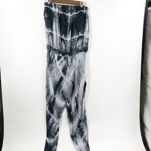 ✅ NWT Haute Hippie Blk/White Silk Tie Dye Strapless Jumpsuit w/Side Slits Size M